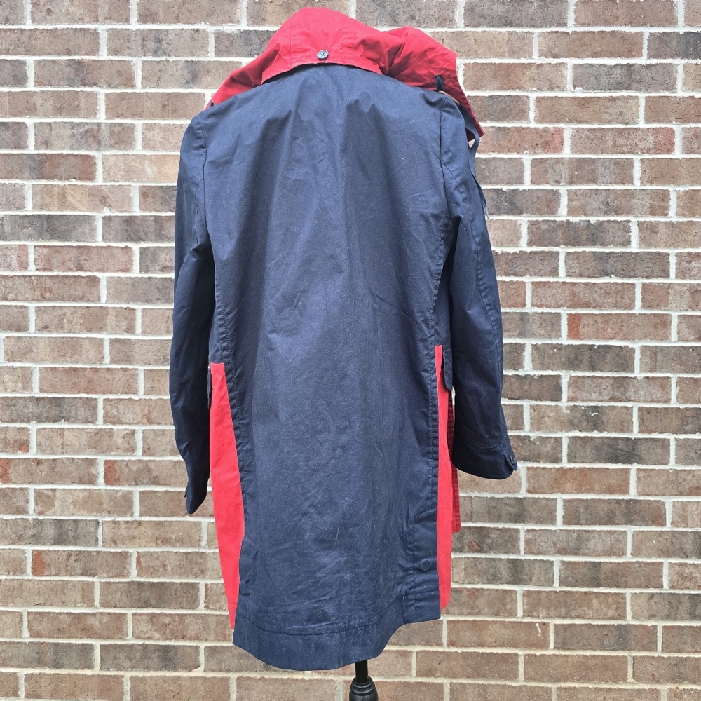 Coach Red Navy Hooded Trench Coat Women’s Medium Colorblock Button Front - Picture 4 of 9